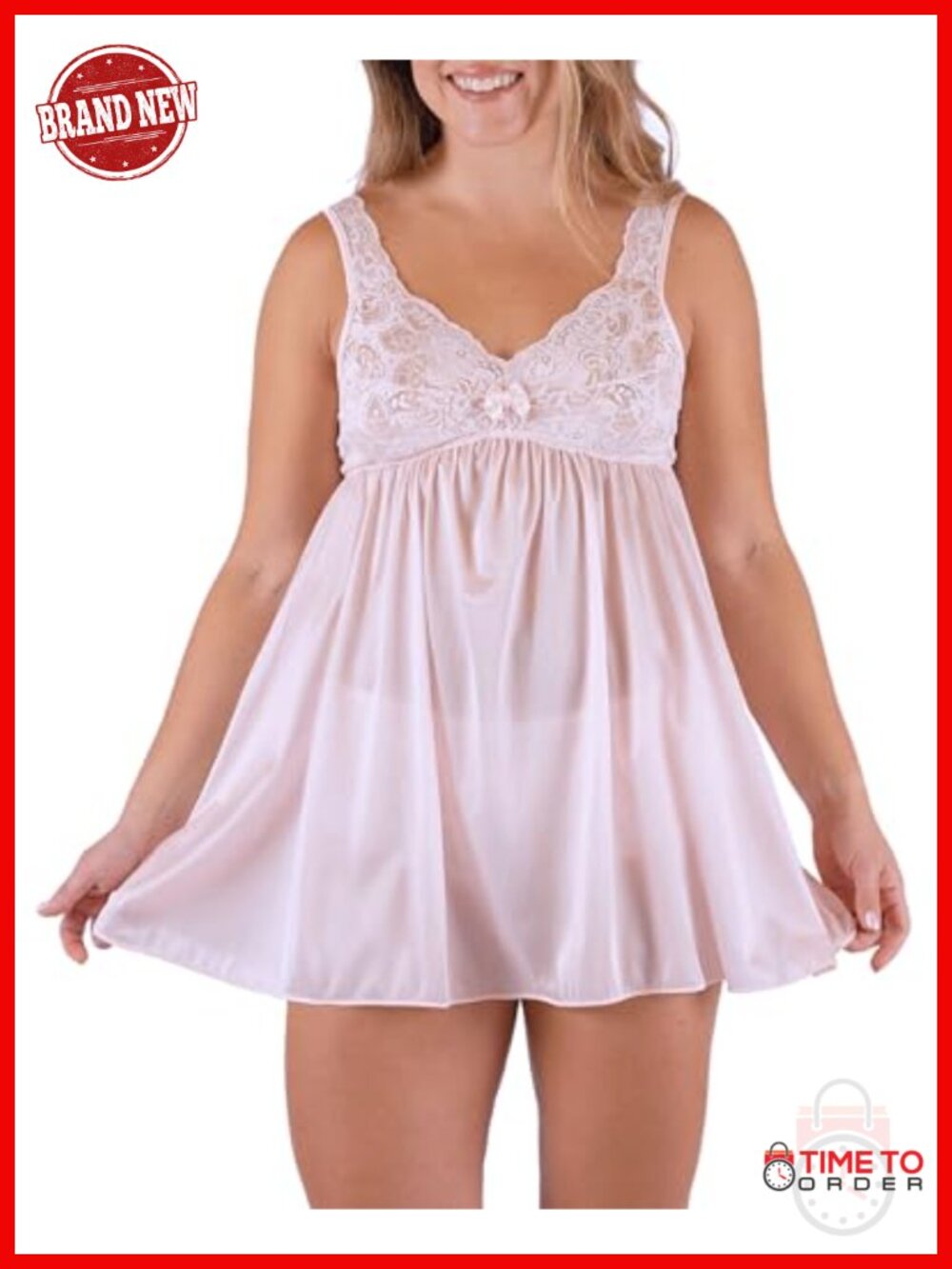 Nylon Lace Babydoll Short Nightgown Silhouette Sleepwear